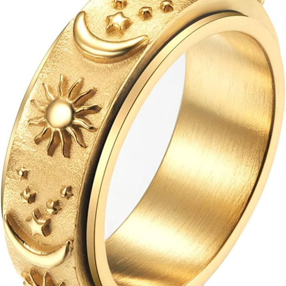 Moon and Star Ring Stress Relieving Anxiety Ring Titanium Steel Spinner Rings En